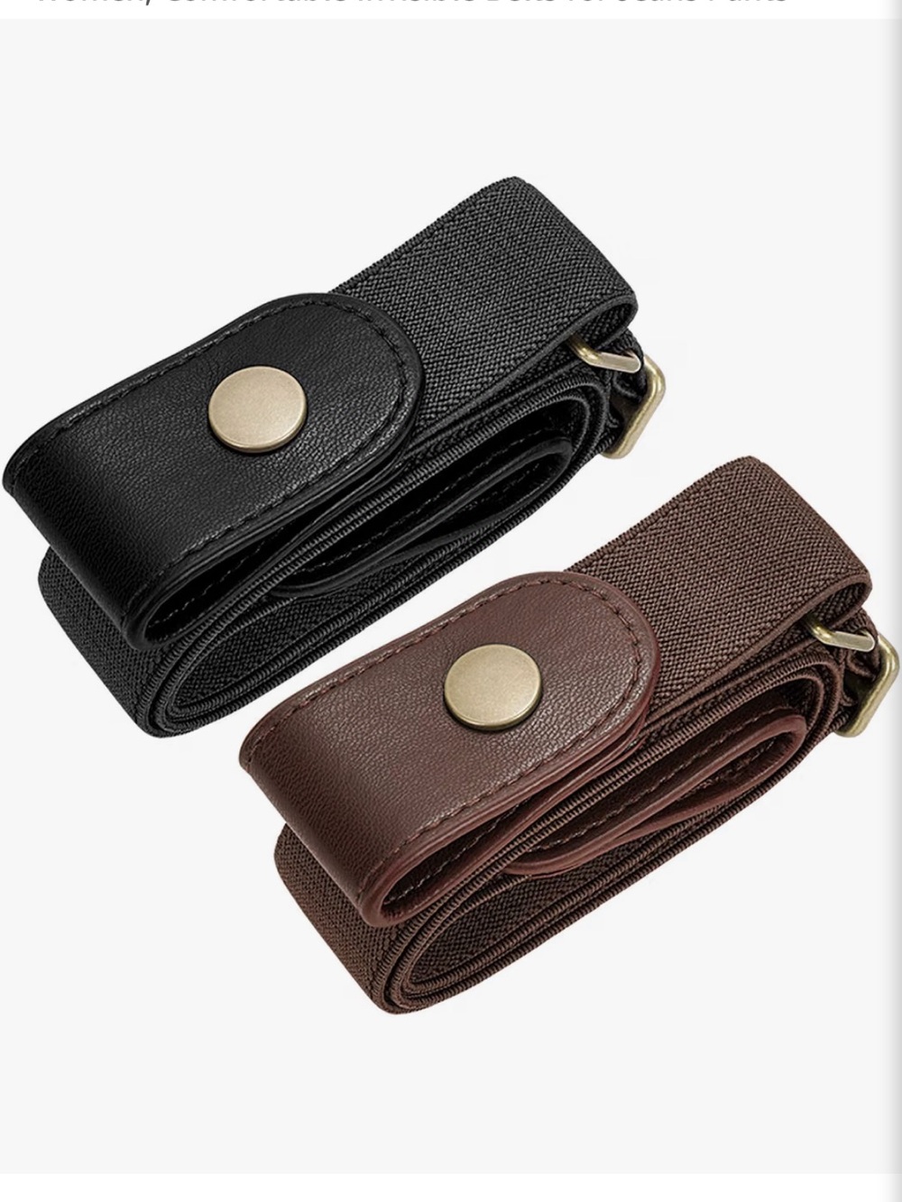 2-Pack Adjustable Plus No-Buckle Stretch Belts – Black & Brown – 48–64 “ waist